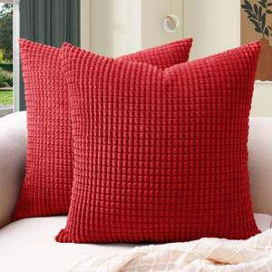 lot 5144 image: Softalker Throw Pillow Covers 16x16 Inch, Set of 2, Soft Corduroy Boho Stripe Decorative Pillow Cover, Couch Fluffy Pillow Cover for Farmhouse Home Decor Bed Living Room, Red