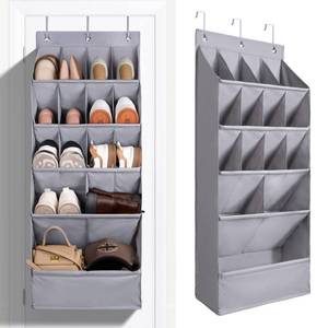lot 5145 image: FENTEC 1 Pack Over-the-Door-Shoe-Organizers, Hanging Organizers with Large Pocket Shoe Holder Hanging Shoe Rack for Closet Shoe Organizer for Wall, Over Door Organizer with 15 Pockets Gray