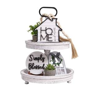 lot 5166 image: Houmury Rustic Farmhouse Tiered Tray Set with Succulent & Plant - Home Decor for Kitchens (Set of 8 Without Trays)