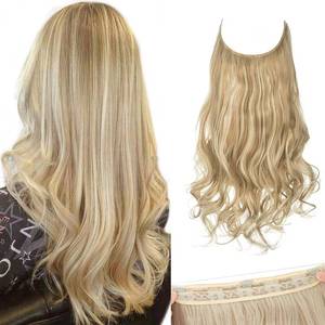 lot 5167 image: SARLA Invisible Wire Hair Extensions with 3 Clips Long Synthetic Wavy Curly Hairpiece Adjustable Transparent Headband for Women 22 Inch Dirty Blonde Highlights