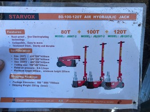 lot 2292 image: Unused Starvox JB120TS Air Hydralic Jacks  Set of 3 - 80,100,120 Ton