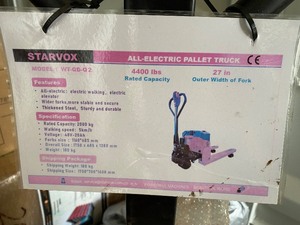 lot 2298 image: Unused Starvox WT-QD-Q2 All Electric Pallet Truck - 4400lb capactiy,  3 mph walking speed