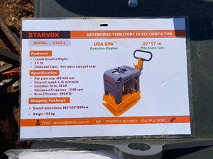 lot 2319 image: Unused Starvox C160 Reversible Vibratory Plate Compactor