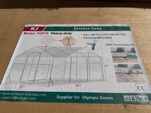 lot 2355 image: Unused KJ Metal K2010 Metal Chicken Coop, fully enclosed