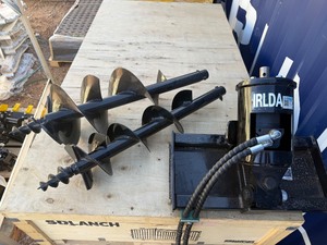 lot 2425 image: Unused SD Lanch Mini Skid Steer Auger with 30cm and 20 cm Bits