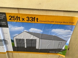 lot 2478 image: Unused SD Lanch SDL2533DGMS Double Garage Metal Building - Garage Doors not included