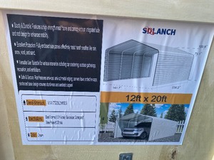 lot 2227 image: Unused SD Lanch SDLC1220. 12x20 Fully Enclosed Side Wall Carport-All Weather Vehicle Storage Solution