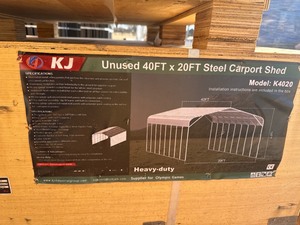 lot 2243 image: Unused K Metal K4020  40x20x14 Metal Carport - Huge coverage, 26 gauge sheeting and 14 gauge frame