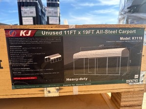 lot 2129 image: Unused KJ Metal K1119. 11x19x9 Metal Carport  26 gauge Sheeting and 14 gauge frame