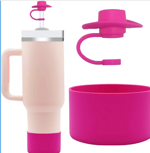 lot 937 image: Stanley Cup Accessories for 40 oz Tumbler, Straw Cover and Cup Boot Included, Fits Stanley 30 oz & 40 oz, Spill Stopper and Silicone Boot Set - Retail $10
