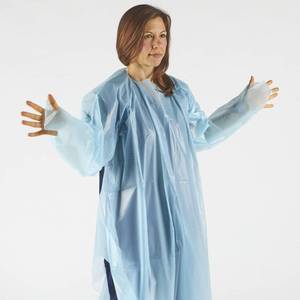 lot 975 image: hand2mind Polyethylene, Level 1, Disposable, Non-Surgical Isolation Gowns, Blue, Bag of 15 - Retail $38