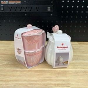 lot 1037 image: Honey Pot with Wood Dipper and Cream and Sugar Set - Retail $0