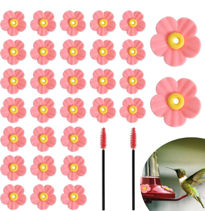 lot 1058 image: 30 Pieces Hummingbird Feeders Replacement Flowers and 2 Cleaning Brushes, Feeding Ports - Retail $0