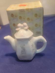 lot 5257 image: Precious Moments White Ceramic Tea pot March in box