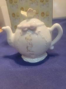 lot 5258 image: Precious Moments White Porcelain tea pot May Figurine in box