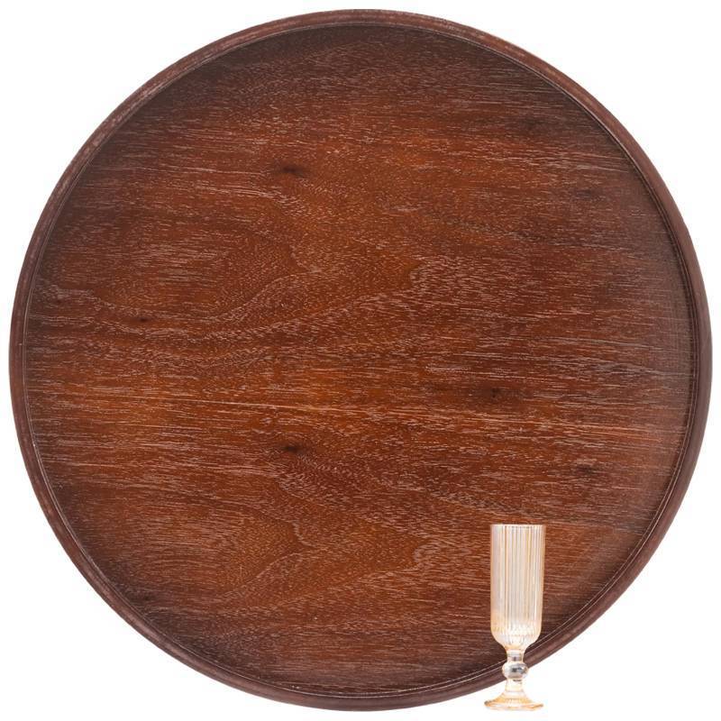 lot 2453 image: Extra Large Round Solid Wood Serving Tray, Classic Tea Coffee Table Wooden Decorative Ottoman Tray Server for Breakfast in Bed Snack Food Kitchen Party Bar, Raised Edge (27.6inch70cm) Walnut Retail- $100