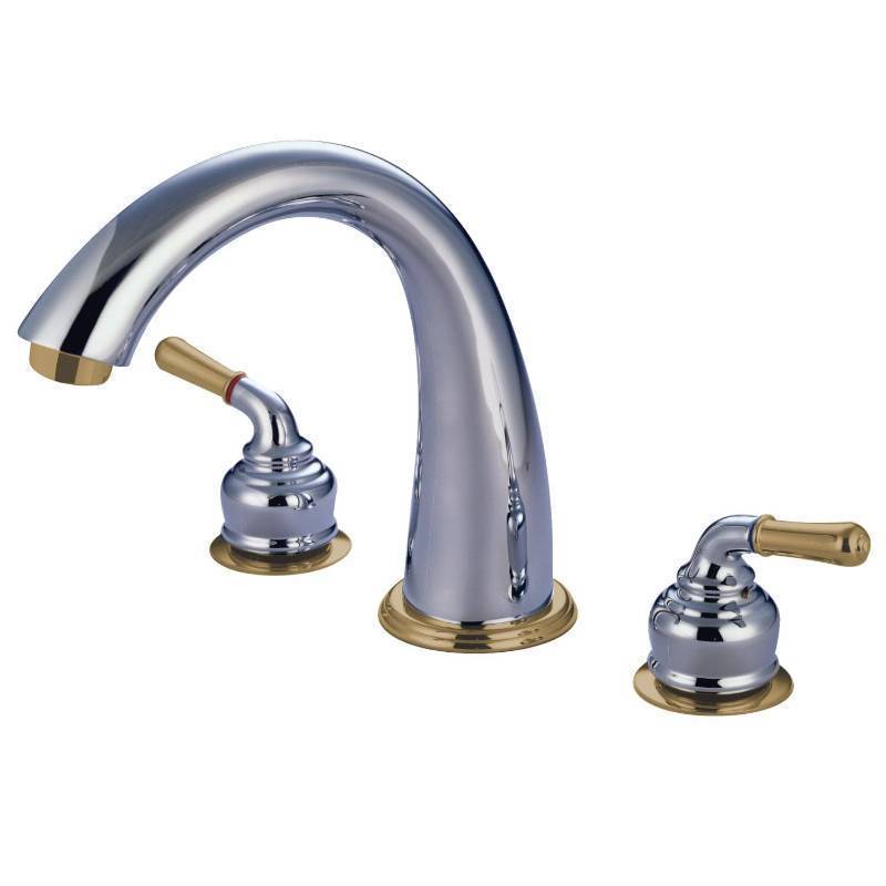 lot 2454 image: Kingston Brass KS2364 Naples Roman Tub Filler, Polished Chrome and Polished Brass,8-Inch Adjustable Center - Retail $625