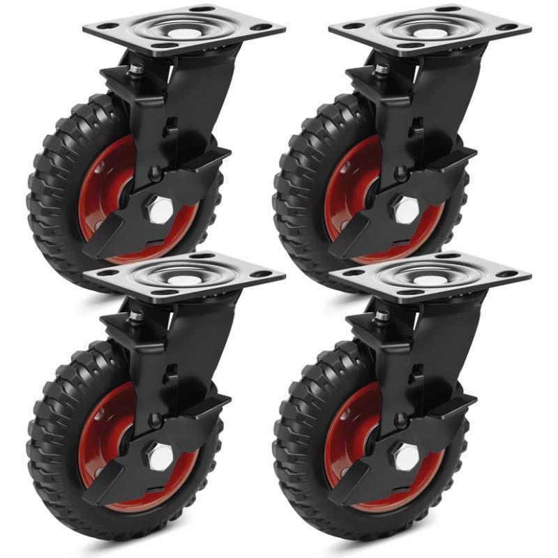 lot 2461 image: Humagineer 6 Inch Outdoor Heavy Duty Casters Wheels Set of 4, Sturdy Large Rubber Casters with Brake 1800 LBS, Industrial Grade Plate Swivel Castors with Knobby Tread for Dollies, Cart, Machine Retail $85.99