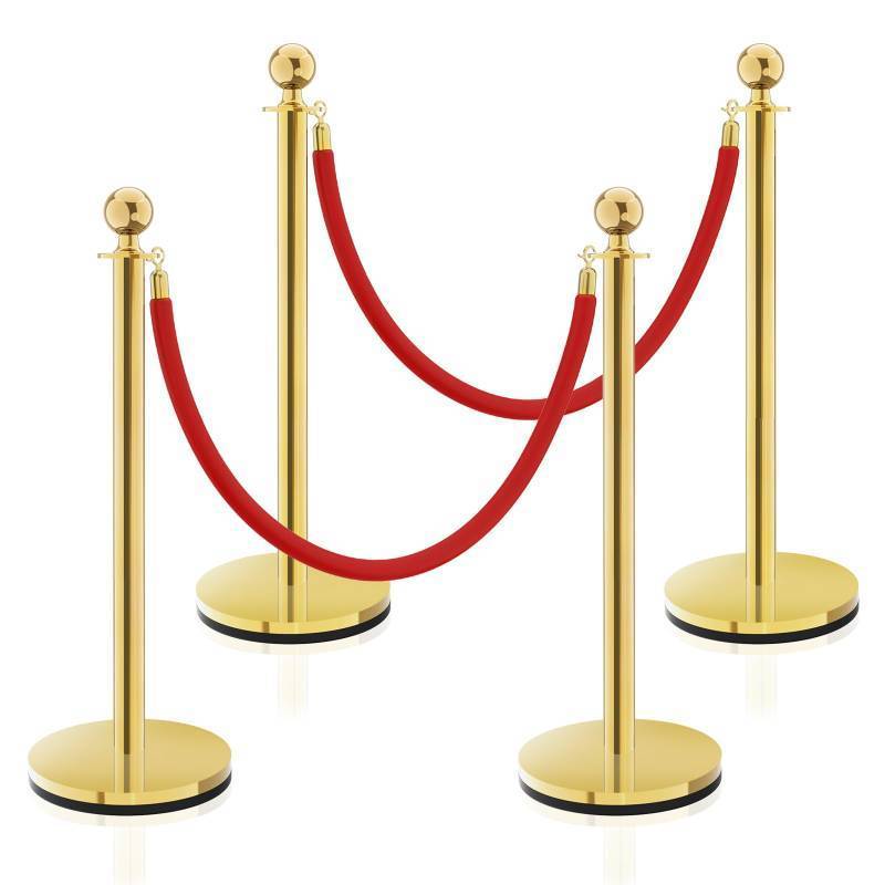lot 2467 image: Crowd Control Stanchion, Rope Safety Barriers with 5 ft Red Rope, Red Carpet Poles for Theaters Hotels Clubs Party Ceremony, 4PCS - Retail $68