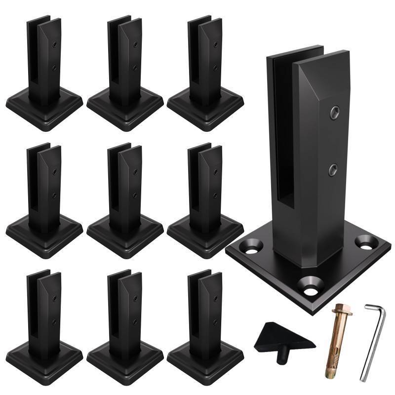 lot 2475 image: Cvter Black Glass Railing Spigot, 10 Pack, Heavy Duty Glass Clamp Post, 304 Stainless Steel Railing System for Stairs BalustersPoolBalconyPatioDeck (Net Weight 2.31lb) - Retail $180