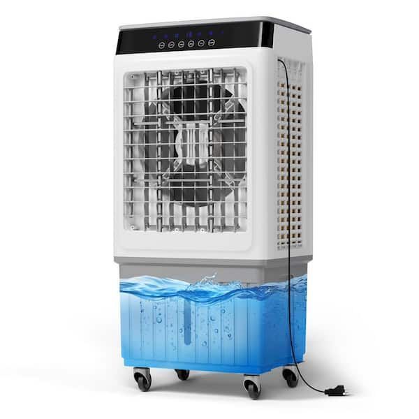 lot 2466 image: JINJUNYE 3450 CFM 3-Speeds Portable Evaporative Air Cooler with 9 Gal. Water Tank, Remote Control, 2 -Ice Packs for 460 sq. ft. - Retail $172