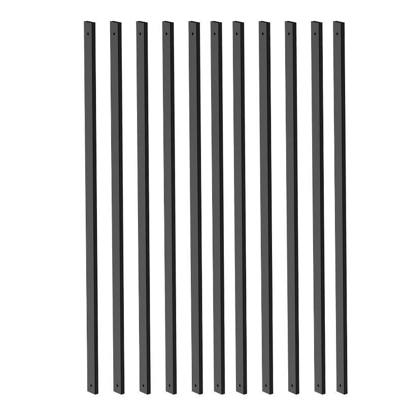 lot 2469 image: HZIU 25 Pack Rectangle Staircase Balusters, 36 Black Metal Deck Spindle and Stairs Railing, Hollow Rectangle Deck Balusters for Porch Railing Retail- $60