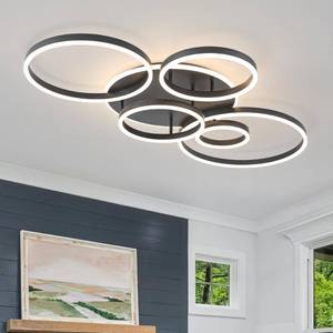 lot 2477 image: ONEELDY Black Flush Mount Ceiling Light Dimmable Dining Room Light Fixture Round 6 Rings Modern LED Ceiling Light with Remote Control 47 Kitchen Lighting Fixture Ceiling Lamp for Living Room,Bedroom - Retail $152
