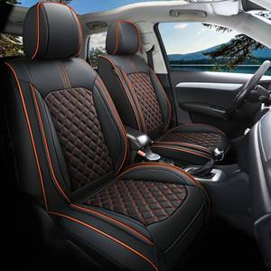 lot 161271 image: Retails for $150 Comfortable Leather Auto Car Seat Covers Front & Rear Seat Protector Fit Sedan SUV 5 Seats Full Set Universal Fit (Black & Orange)