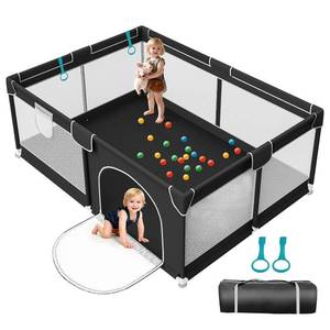 lot 261329 image: 74x50 in Playpen for Babies and Toddlers - Indoor and Outdoor Extra Large Baby Play Pen with Soft Breathable Mesh & External Zipper Door - Baby Play Yard with Bag &2 Handles for Walking Playing, Black