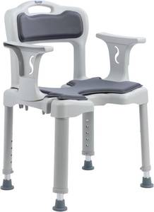 lot 261345 image: Shower Chair for Narrow Bathroom, Bath Stool for Elderly Disabled Adults, with Arms Back Cushion & Seat Cutout, 300 lbs Capacity, Fits 5ft Standard Tub and Small Shower Stall (Grey, Standard)
