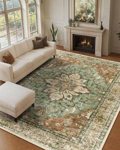 lot 261355 image: Retails for $140 Area Rug 9x12 Washable Rugs for Living Room, Non-Slip Floral Vintage Distress Print Pattern Medallion Carpet for Bedrooms Dining Room, Brick Red Rust Red Neutral
