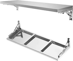 lot 261357 image: 36-Inch Stainless Steel Folding Shelf, 35Kg Heavy Duty Wall Mount Shelving, 0.8MM Commercial Serving Shelf for Kitchen, Restaurant, Food Truck, Easy Install Stainless Steel