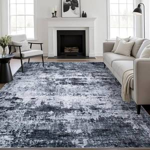 lot 361214 image: 5x7 Area Rug Living Room Rug Washable Modern Abstract Soft Thin Rug Indoor Floor No Slip Stain Resistant Carpet for Bedroom Dining Room Farmhouse Nursery Home Office - Black