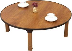 lot 361223 image: Round Folding Japanese-Style Low Table for Coffee, Dining, Study - Small Desk for Tatami, Floor Sitting, Bedroom, Bay Window, Tea Room (80x30cm)