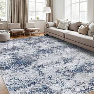 lot 361236 image: Area Rugs 8x10 Living Room Rugs Modern Abstract Washable Rug with Non-Slip Backing, Stain Resistant Indoor Floor Large Carpet for Bedroom Dining Room Table Nursery Hallway Home Office BlueGrayBlack