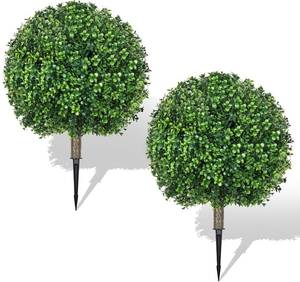 lot 361246 image: 25.6 Artificial Boxwood Topiary Ball Trees 2 Pack Fake Shrubs with Spike   UV Resistant & Fade Resistant Faux Bushes, Evergreen Spring Artificial Plants for Outdoor Indoor Front Porch Garden