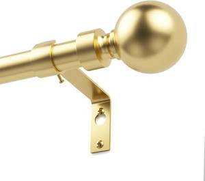 lot 361263 image: Brushed Gold Curtain Rod 32-46 Inch Adjustable, 34 Inch Modern Round Metal Window Rod for Blackout Curtains, Tension Rod for Living Room, Bedroom, Kitchen Use, Easy Installation, Rust-Resistant