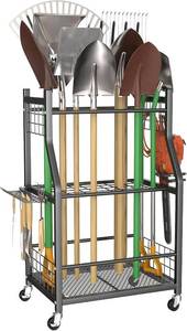 lot 461083 image: WALMANN Garden Tool Organizer with Wheels for Garage, RakesShovelsYard Tools Storage Stand for Garden, Shed, IndoorOutdoor Long-Handled Tools Rolling Cart