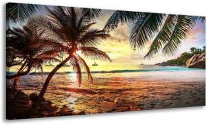 lot 461085 image: BYXART Canvas Wall Art for Bedroom Tropical Palm Tree Summer Ocean Waves Coconut Trees Beach Sunrise Seascape Scenery Painting Nature Picture for Living Room Bathroom Home Office Decor 40L x 20W