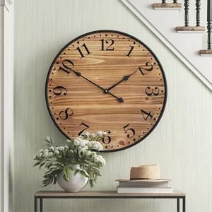 lot 461102 image: Rustic Farmhouse Wall Clocks for Living Room Decor, Large 24 inch Wall Clock with Dark Brown Wooden Face and Black Metal Frame, Silent Battery Operated for Kitchen Bedroom Entryway
