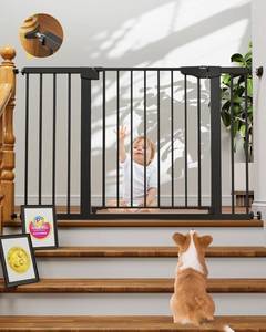 lot 461103 image: Cumbor 29.7-48 Baby Gate for Stairs, Moms Choice Awards Winner-Dog Gate for Doorways, Auto Close Safety Pet Gate for Dogs Indoor, Easy Install Pressure Mounted Child Gate with Walk Thru Door, Black