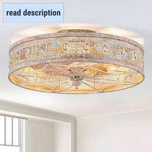 lot 361259 image: Retails for $332 Rustic Farmhouse Caged Ceiling Fans with Lights,Vintage Fancy Antique Crystal Decorative,Bladeless Enclosed Flush Mount Low Profile Small Fandeliers for Kitchen,Bedroom