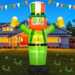 Danxilu 8 FT St Patricks Day Inflatables Outdoor Decorations, Blow Up Inflatable Gentleman Leprechaun Holding Beer Built-in LEDs & Poweful Blower for Holiday Party Indoor Home Garden Lawn DÃ©cor - Retail: $5,092
