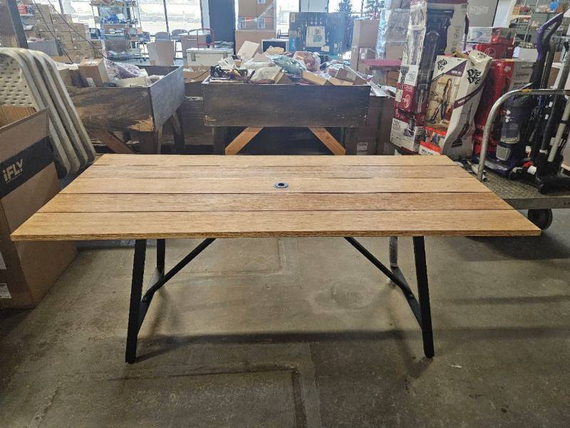 lot 164 image: Royal Garden Linden Hills Outdoor Dining Table LINRTT107 - 70.9 in L x 31.9 in W x 29.3 in H. NEW IN BOX (Assembled Unit Shown) - Retail $299