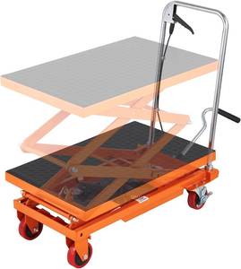 $310 VEVOR Hydraulic Lift Table Cart, 330lbs Load Capacity 50 Inch Lifting Height, Manual Single Scissor Lift Table 4 Wheels, Alloy Steel, Orange