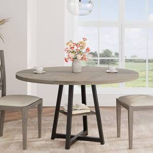 lot 545 image: GAOMON 47 Round Dining Table for 4-6 People, Wooden Circle Kitchen Table with Storage Shelf, Industrial Dining Room Table for Kitchen, Dining Room, Save Space