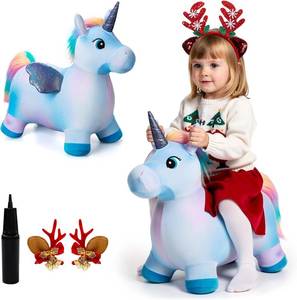 lot 2048 image: EVERICH TOY Unicorn Bouncy Horses Inflatable Plush Hopping Toy, Bouncing Hopper Animals for Toddlers, Pump not included