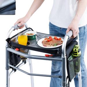 lot 2049 image: BAGSFY Walker Tray wSide Pocket for Folding Walkers Walker Accessory for Seniors with Cup Holder, Non-Slip Mat, and Easy Installation Universal Fit Walker Table for Meals, Drinks, Reading