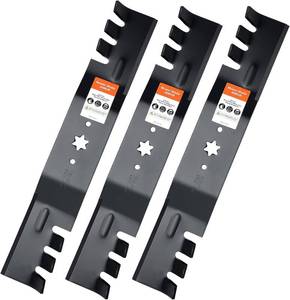 lot 2056 image: 942-0677B Mower Blades with 6-Star Mounting Pattern for Cub Cadet 54 Inch Deck Mower RZT54 RZT-S54 SLT1554 GT1554 LGT1054 GT1054 GTX1054 T310 54 Zero Turn Lawn Tractor (Toothed Mulching)