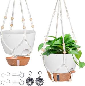 lot 2058 image: Lot of 1, 10 Inch Hanging Planters for Indoor Plants, Self Watering Hanging Baskets Flower Pots with Drainage Hole, Visual Reservoir & Kinds of Plant Hanger for Outdoor Garden Home Decor (White)